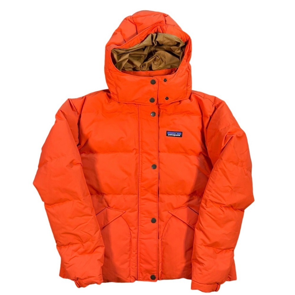 Patagonia Woman's Size M Downdrift Down Jacket Orange Tan Lining